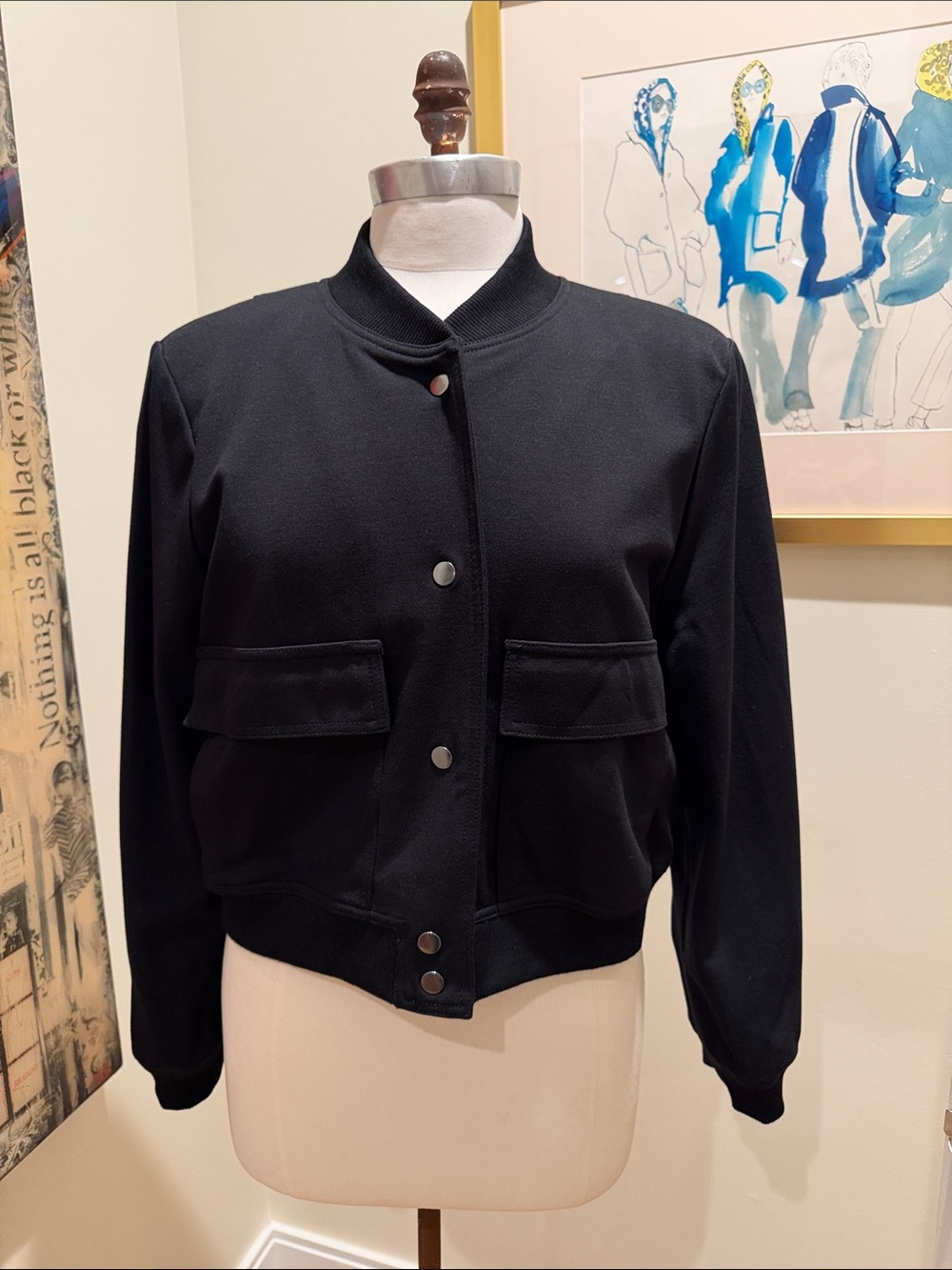 Kut from the Kloth Black Snap Button Bomber Jacket Size M